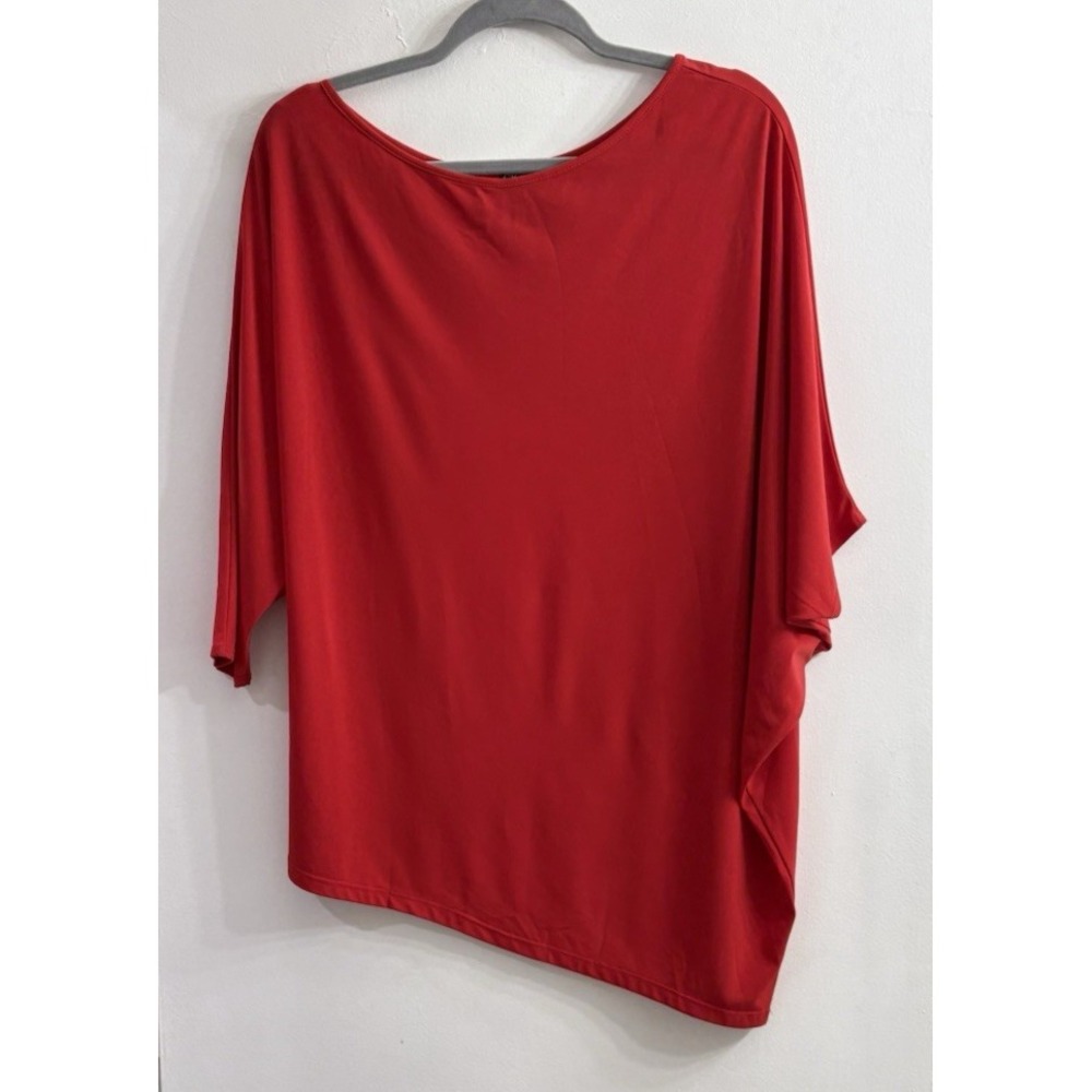 Clara Sun Woo Womens XL Red Asymmetrical Tunic Top Dolman Sleeve Stretch Boho